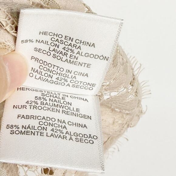 Joie XSmall XS Cream Mushroom Fanny Sheer Lace Top Ruched Sleeves Keyhole Back - Picture 8 of 9